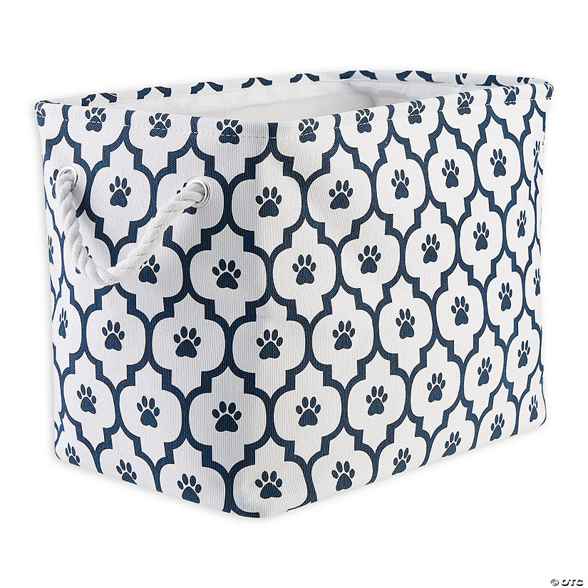 Polyester Pet Bin Paw Lattice Navy Rectangle Medium 16X10X12 Image