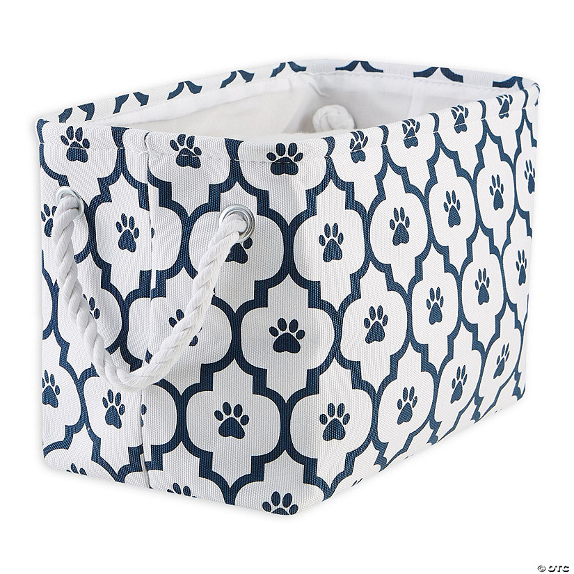 Polyester Pet Bin Paw Lattice Navy Rectangle Small 14X8X9 Image