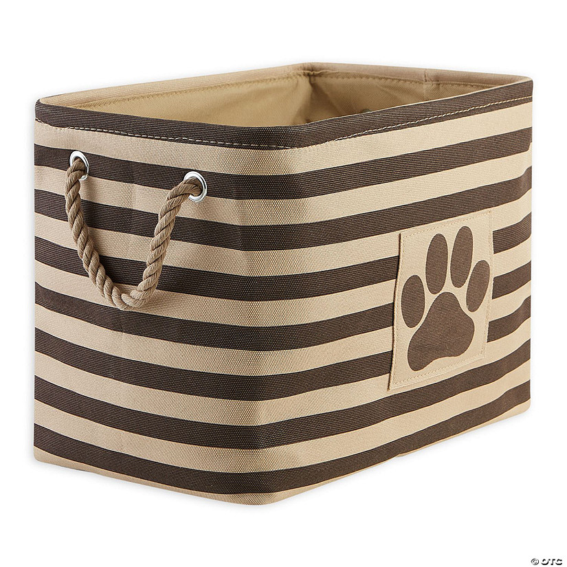 Polyester Pet Bin Stripe With Paw Patch Brown Rectangle Medium 16X10X12 Image