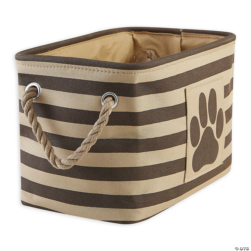 Polyester Pet Bin Stripe With Paw Patch Brown Rectangle Small 14X8X9 Image