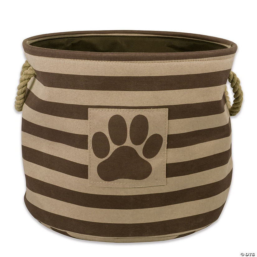 Polyester Pet Bin Stripe With Paw Patch Brown Round Medium 12X15X15 Image