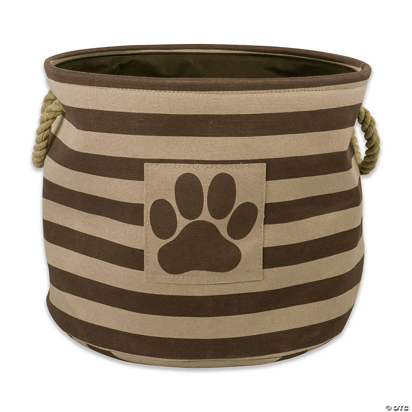Polyester Pet Bin Stripe With Paw Patch Brown Round Small 9X12X12 Image
