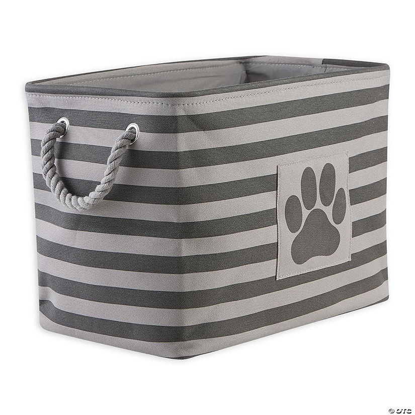 Polyester Pet Bin Stripe With Paw Patch Gray Rectangle Medium 16X10X12 Image