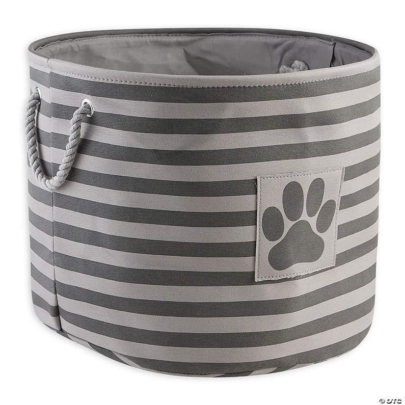 Polyester Pet Bin Stripe With Paw Patch Gray Round Large 15X18X18 Image