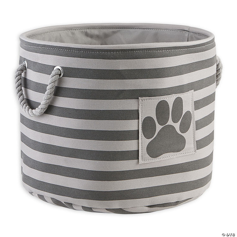 Polyester Pet Bin Stripe With Paw Patch Gray Round Medium 12X15X15 Image