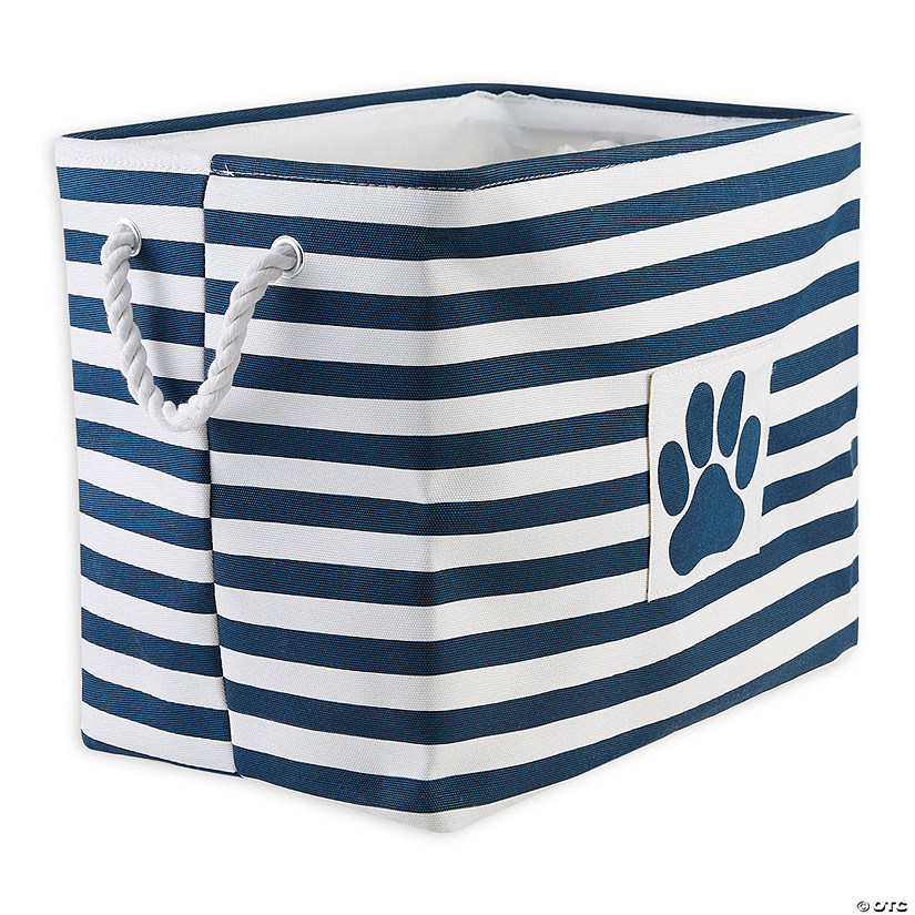 Polyester Pet Bin Stripe With Paw Patch Navy Rectangle Large 17.5X12X15 Image