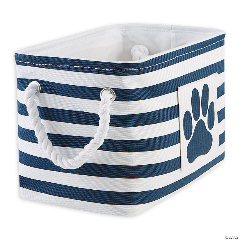 Polyester Pet Bin Stripe With Paw Patch Navy Rectangle Small 14X8X9 Image