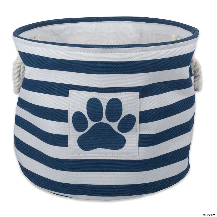 Polyester Pet Bin Stripe With Paw Patch Navy Round Large 15X18X18 Image