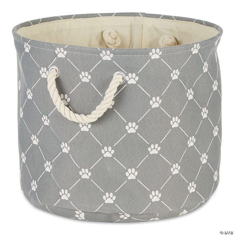 Polyester Pet Bin Trellis Paw Gray Round Medium Image