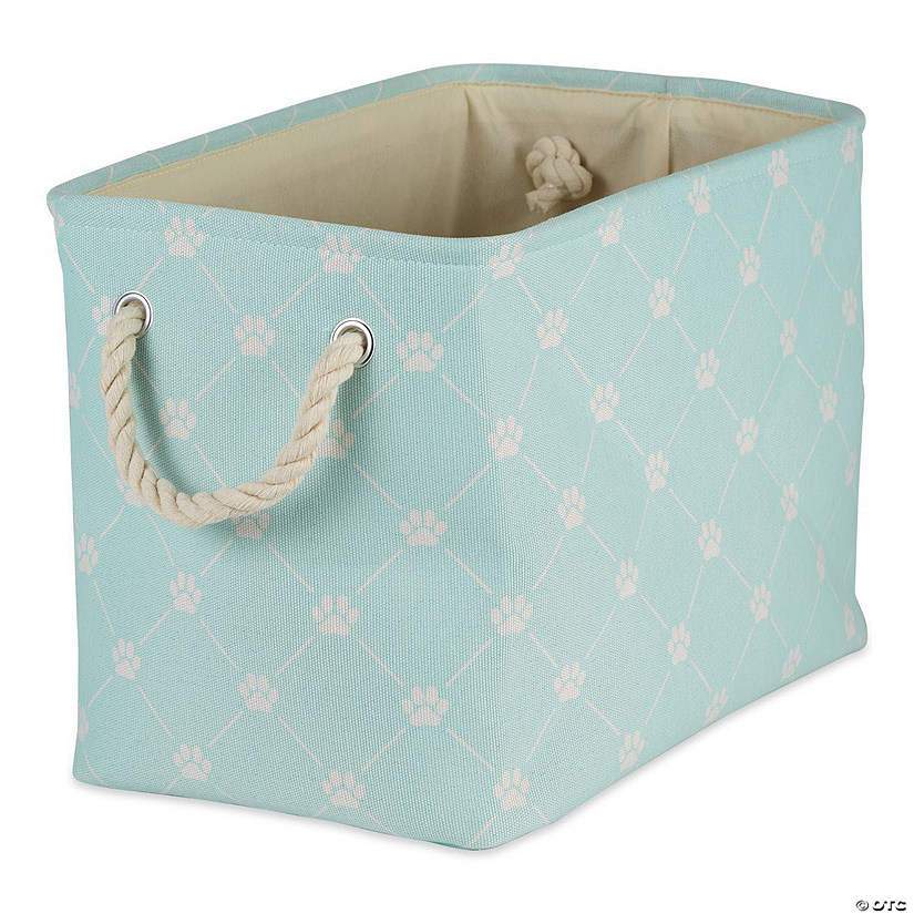 Polyester Pet Bin Trellis Paw Light Aqua Rectangle Small Image