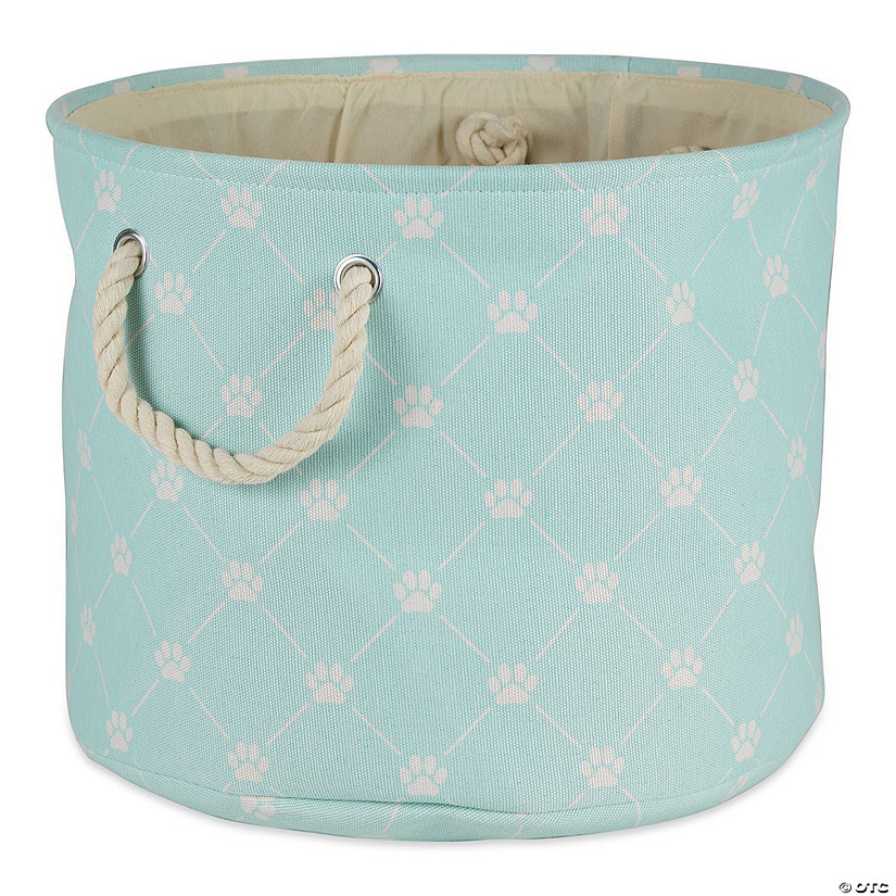 Polyester Pet Bin Trellis Paw Light Aqua Round Large Image