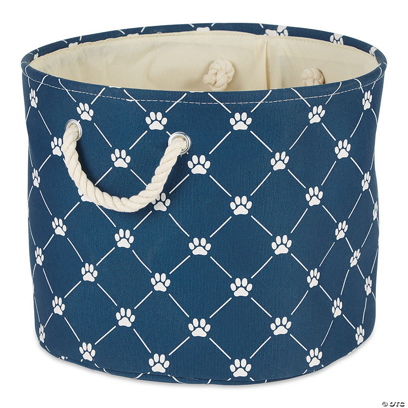 Polyester Pet Bin Trellis Paw Navy Round Small 9X12X12 Image