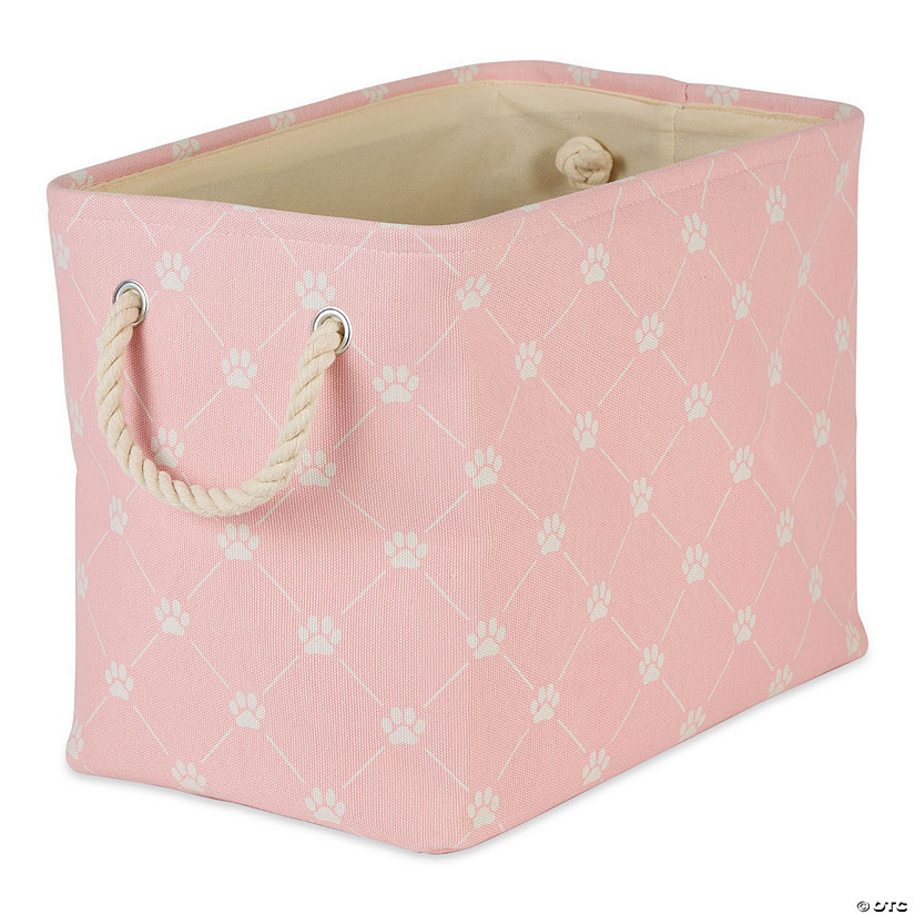 Polyester Pet Bin Trellis Paw Pink Rectangle Medium Image