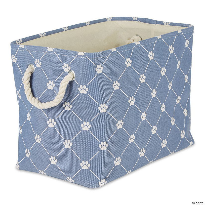 Polyester Pet Bin Trellis Paw Stonewash Blue Rectangle Medium Image