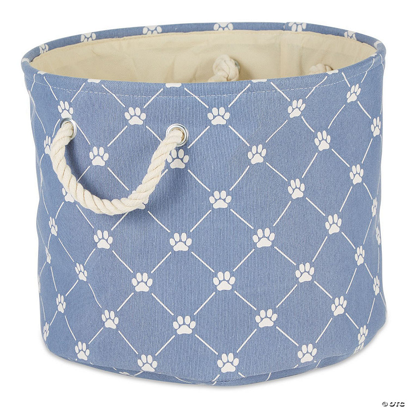 Polyester Pet Bin Trellis Paw Stonewash Blue Round Large Image