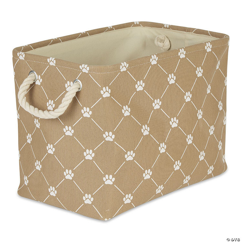 Polyester Pet Bin Trellis Paw Taupe Rectangle Small Image