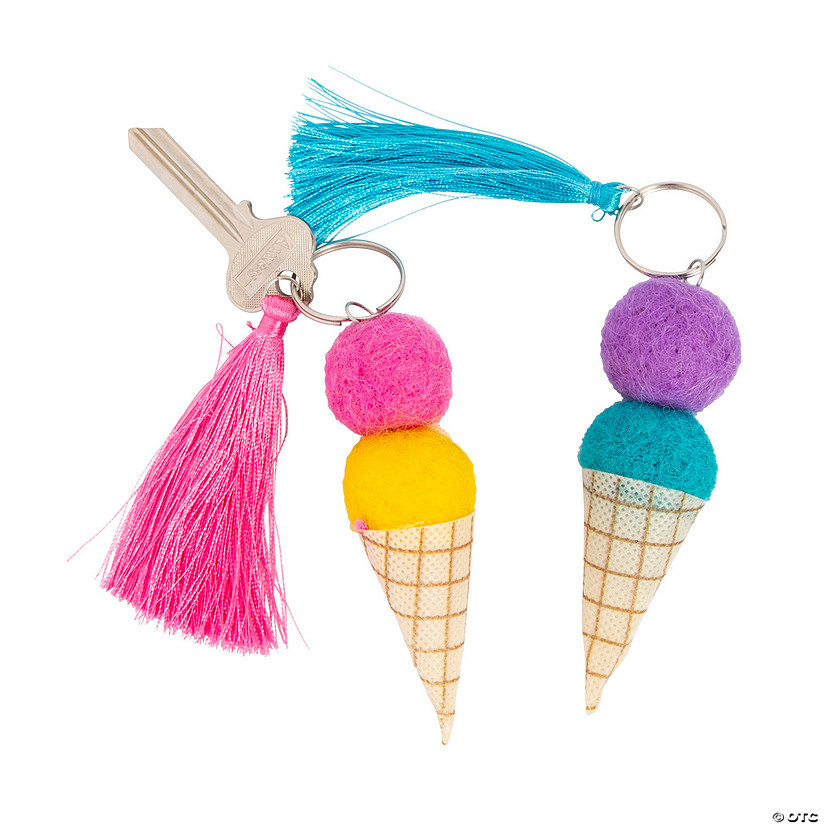 Pom-Pom Ice Cream Cone Keychain Craft Kit - Makes 6 Image
