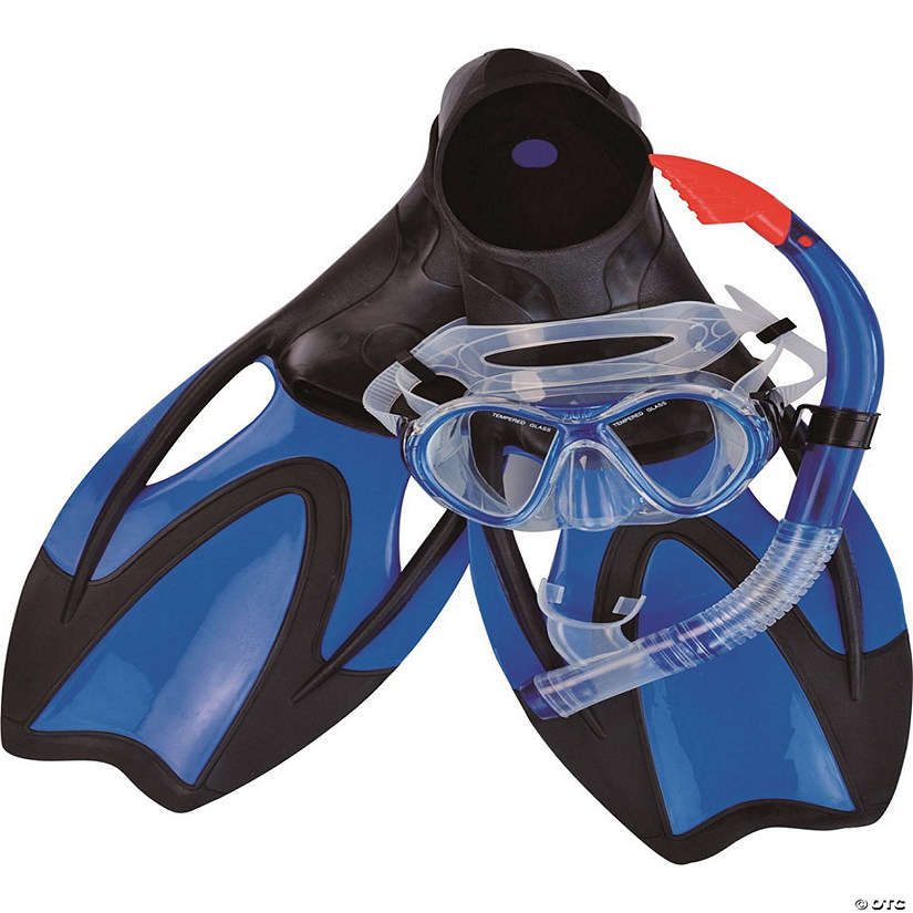 Pool Central 14+ Years - Blue Swim Fins Snorkel and Goggle Pool Set - Medium Image