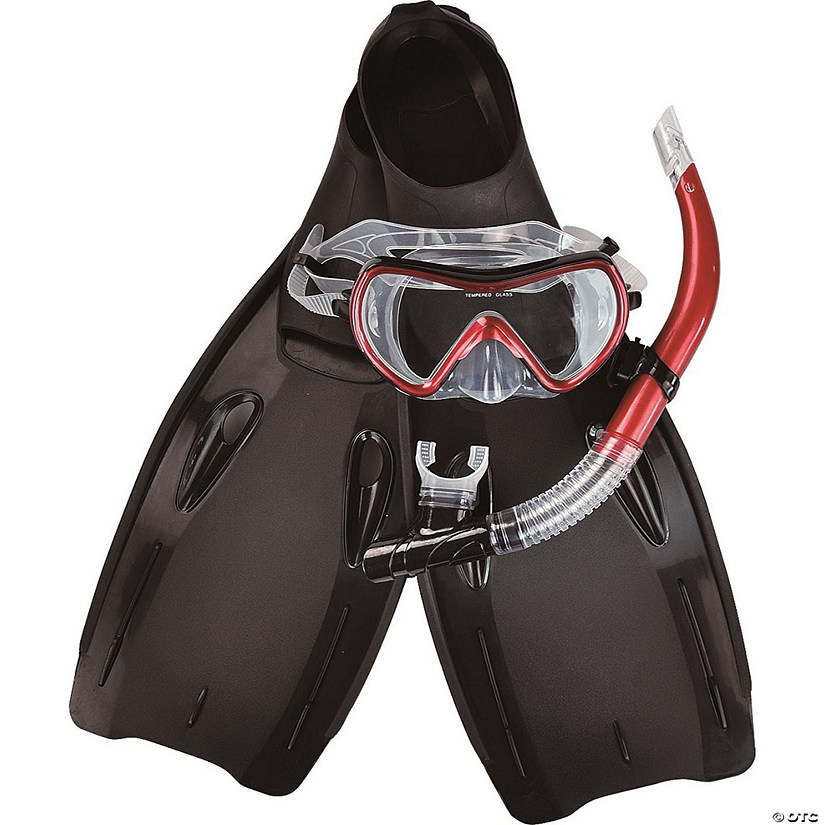 Pool Central 14+ Years - Red Swim Fins Snorkel and Goggle Pool Set - Medium Image