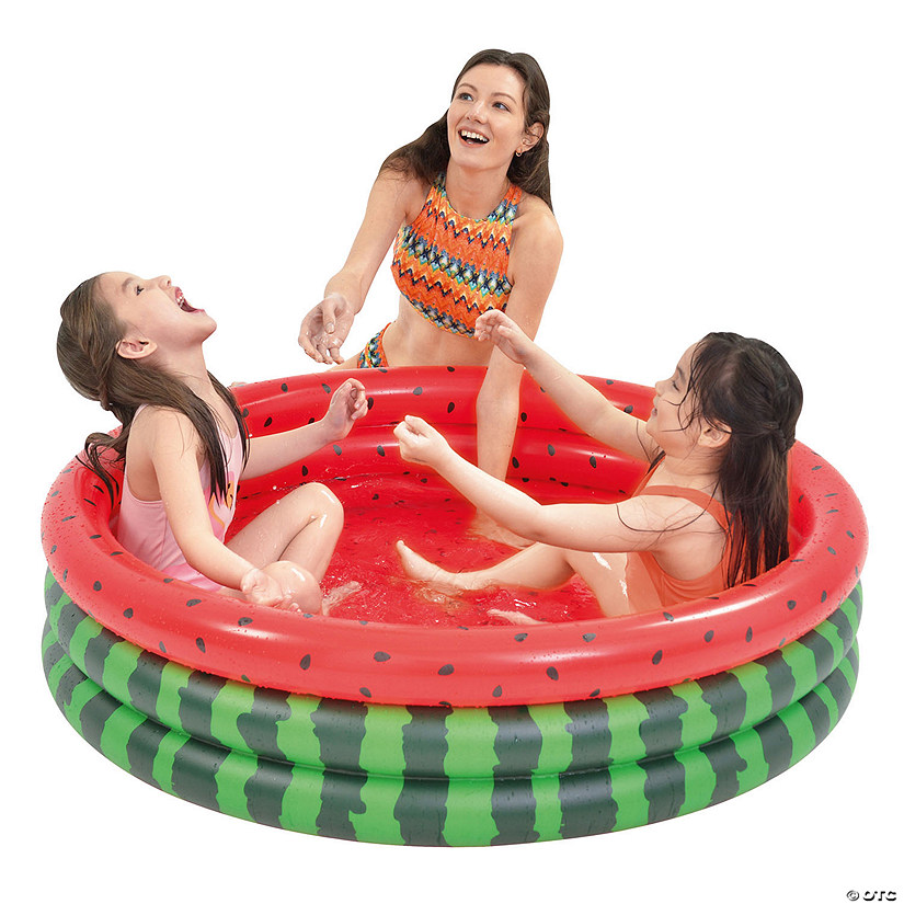 Pool Central 47" Inflatable Round 3 Ring Watermelon Kiddie Swimming Pool Image