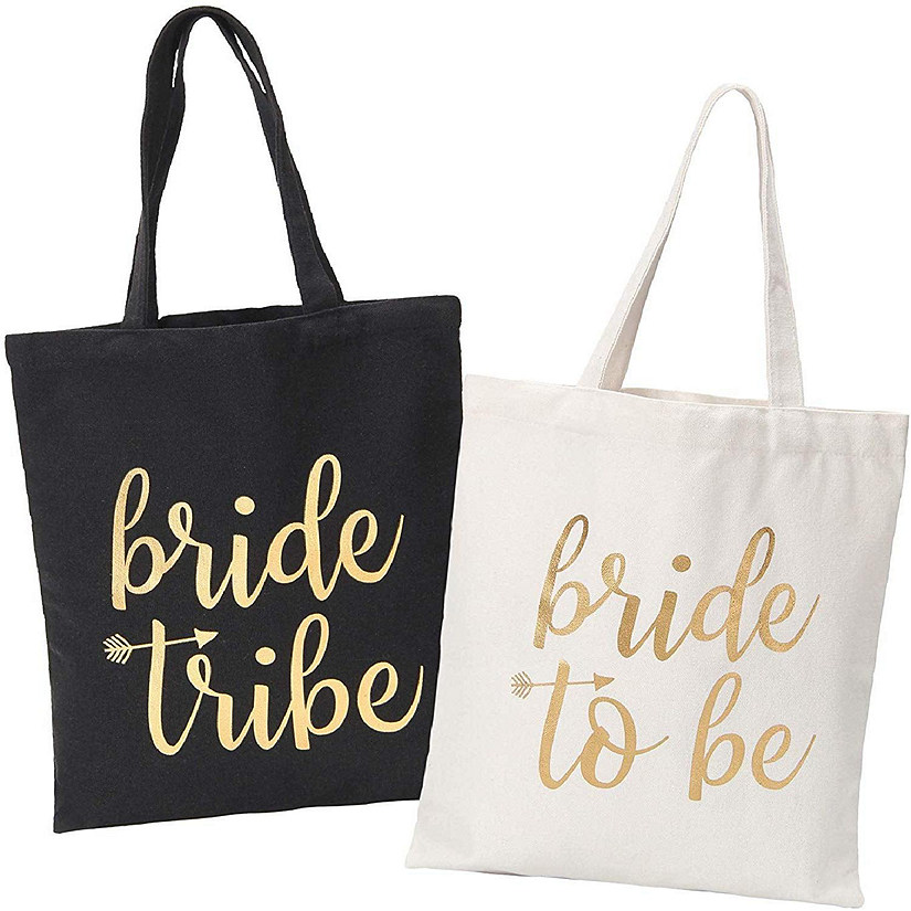 Pop Fizz Designs Bride Tribe Bags- Black Bridesmaid Canvas Totes and White Bride Bag Image