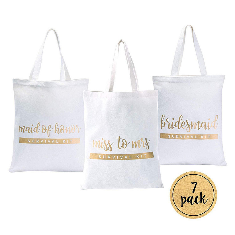 Pop Fizz Designs Bridesmaid Tote Bags - White and Gold Image
