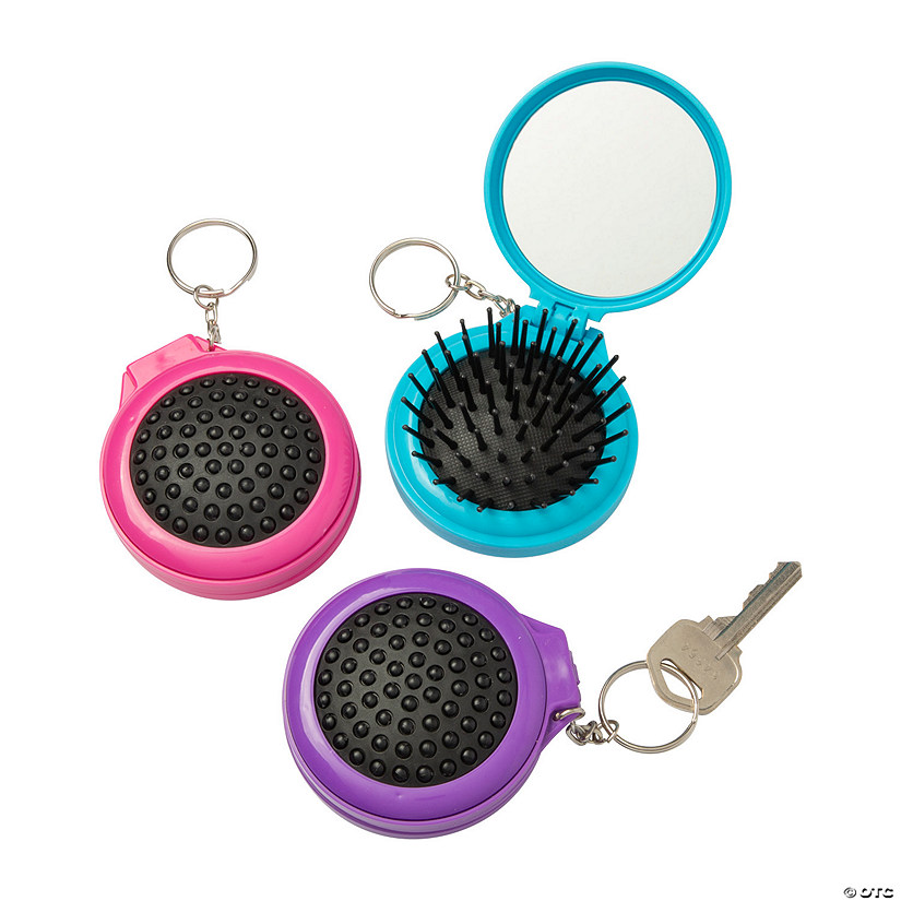 Pop-Up Hair Brush Keychains - 12 Pc. Image