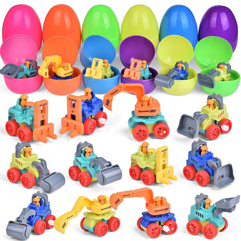 PopFun 3.9" Easter Eggs with Wind Up Bulldozer Treasure 12 Pc Image