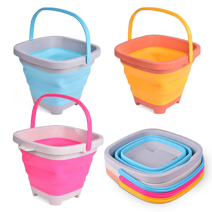 Fun Little Toys 3 Pcs Collapsible Sand Buckets with Handle Foldable Baskets