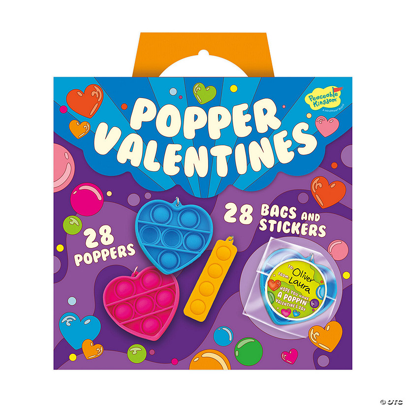 Popper Valentines: Set of 28 Heart Poppers with Bags and Stickers Image