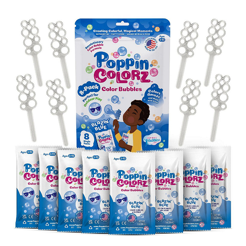 PoppinColorz 8-Piece Bubble Solution and Wands Party Pack  Blazin' Blue Image