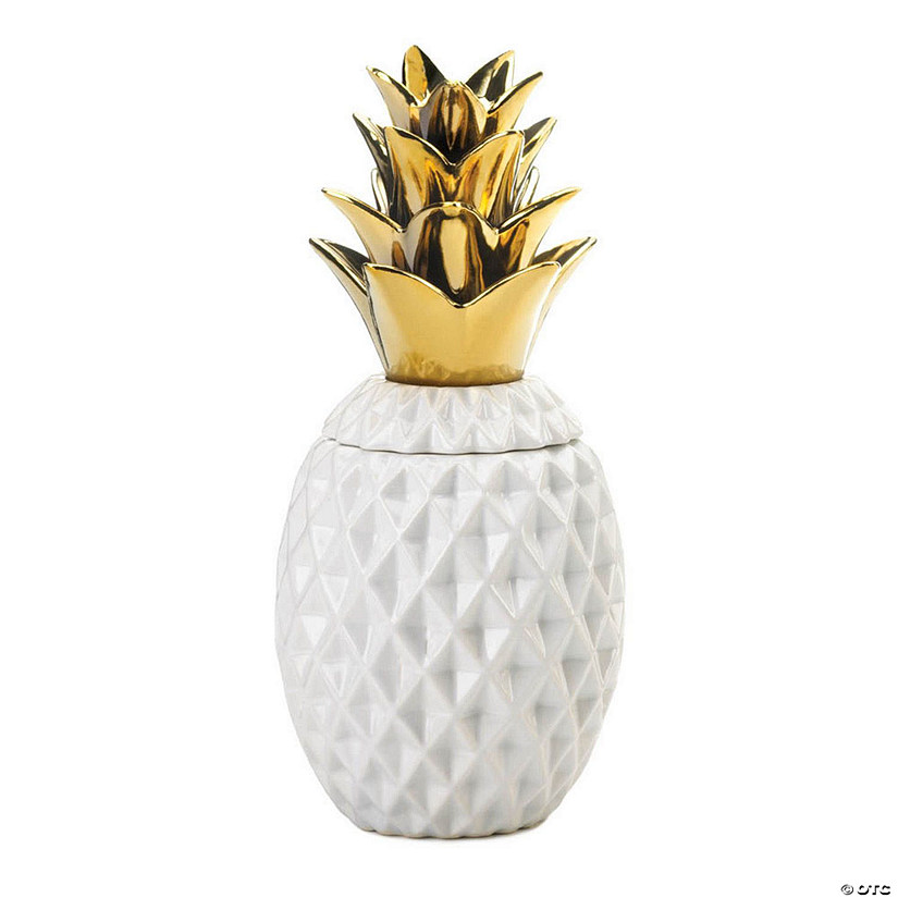 Porcelain Gold Topped Pineapple Jar 6X6X13.5" Image