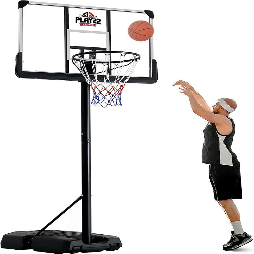 Portable Basketball Hoop 10 ft Adjustable - 44in Shatterproof Backboard - Basketball Goal System 8-10 ft Adjustable Basketball Hoop - Play22USA Image
