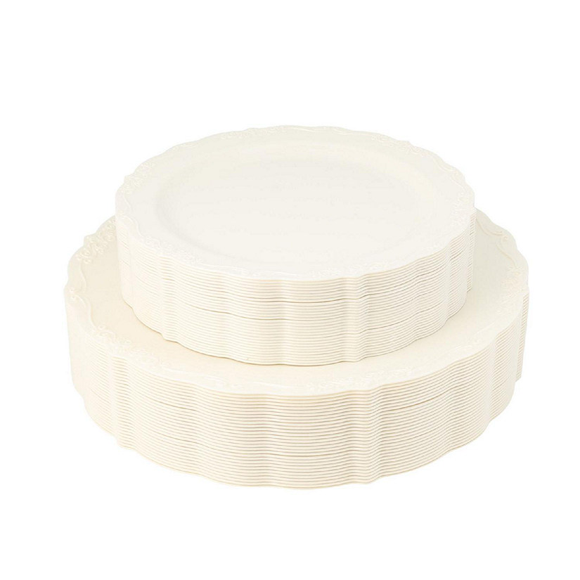 Posh Setting 60 Piece Cream Round Plastic Dinnerware Value Set - Casual Image