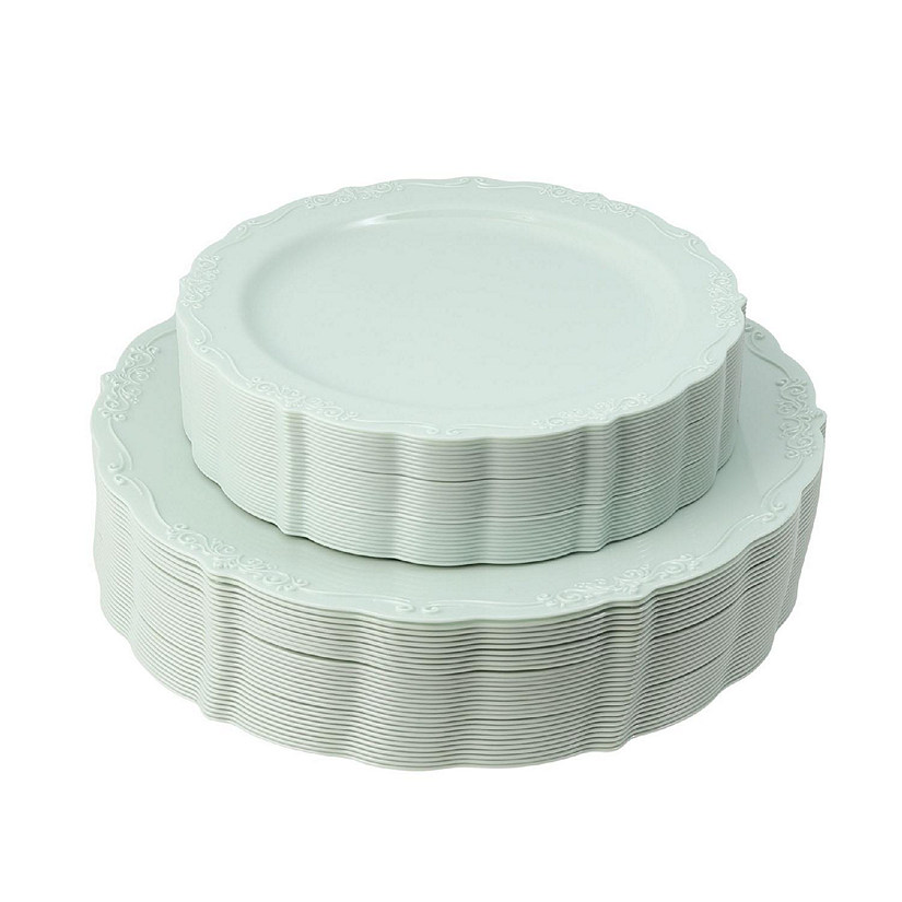 Posh Setting 60 Piece Green Round Plastic Dinnerware Value Set - Casual Image
