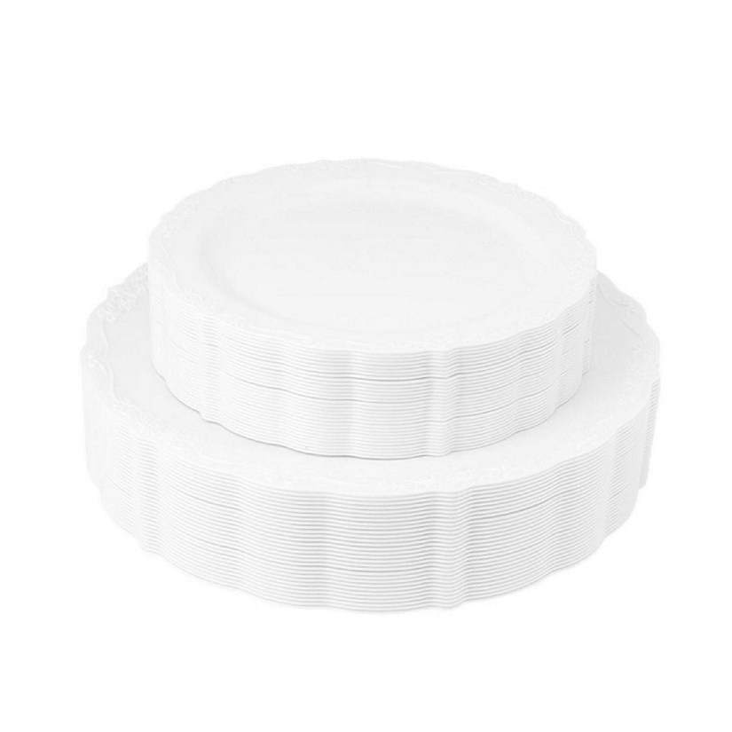 Posh Setting 60 Piece White Round Plastic Dinnerware Value Set - Casual Image