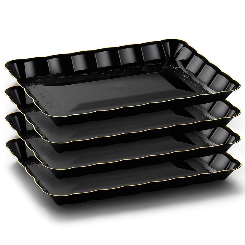 Posh Setting Black and Gold Rectangular Serving Tray with Scalloped Edge - 4 Count Image