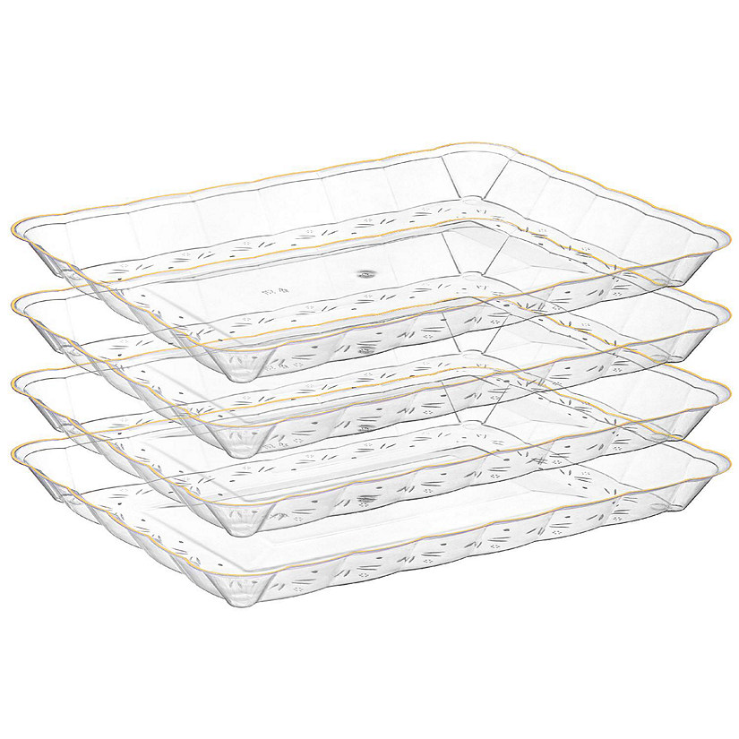 Posh Setting Clear and Gold Rectangular Serving Tray with Scalloped Edge - 4 Count Image