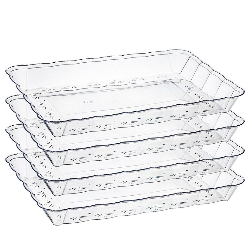 Posh Setting Clear Rectangular Serving Tray with Scalloped Edge - 4 Count
