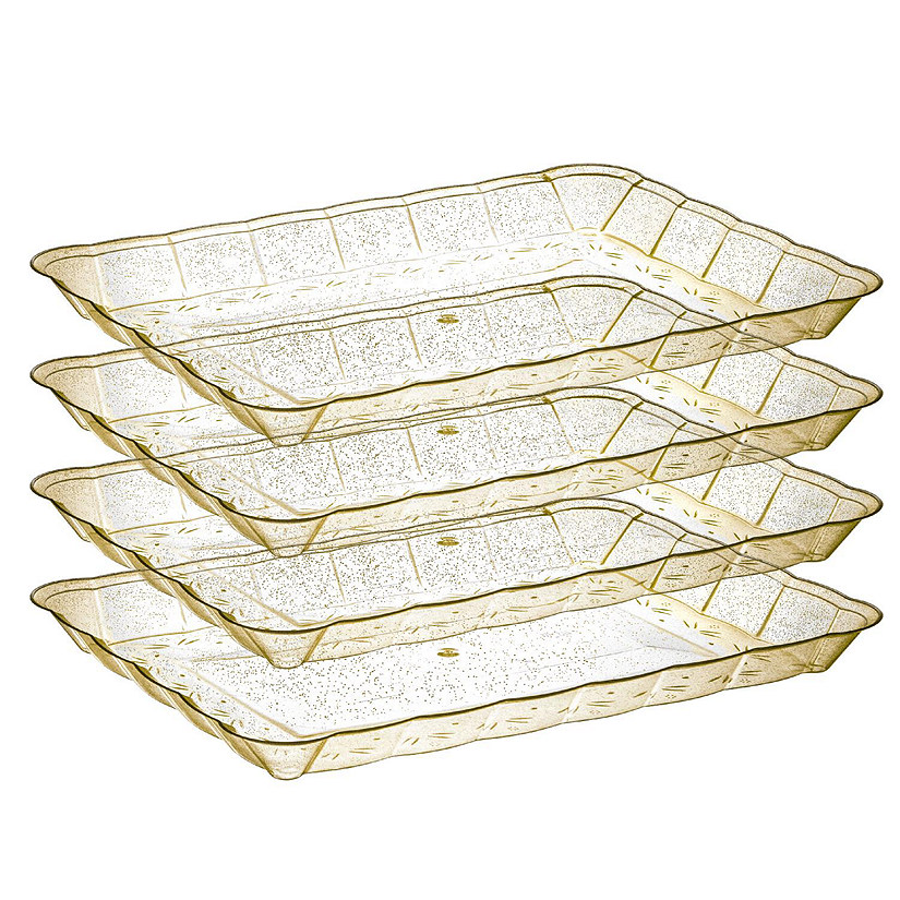 Posh Setting Gold Glitter Rectangular Serving Tray with Scalloped Edge - 4 Count Image
