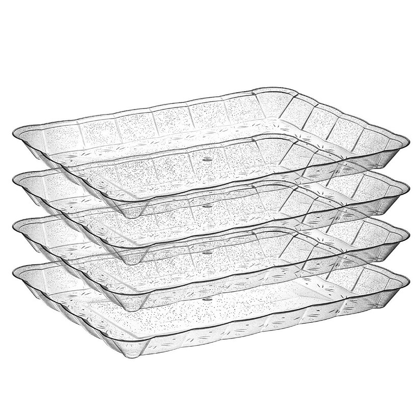 Posh Setting Silver Glitter Rectangular Serving Tray with Scalloped Edge - 4 Count Image