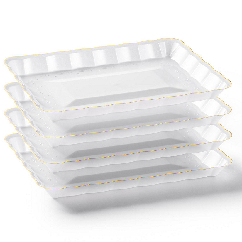 Posh Setting White and Gold Rectangular Serving Tray with Scalloped Edge - 4 Count Image