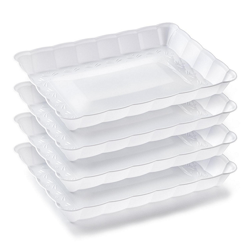 Posh Setting White Rectangular Serving Tray with Scalloped Edge - 4 Count Image