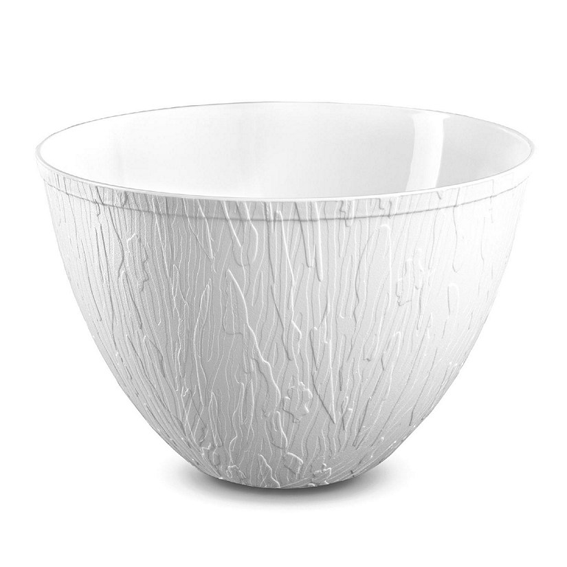 Posh Setting Wood Pattern White Plastic Salad Bowl - 96 oz. - 5 Pack Image