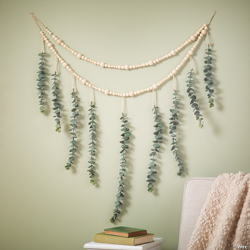 Positively Simple Eucalyptus & Wood Beads Garland Wall Decoration Image