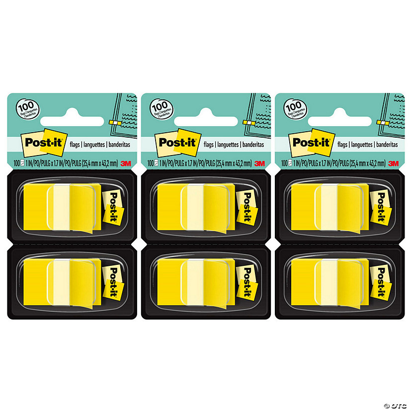 Postit Flags Yellow, 50/Dispenser, 2 Dispenser/Pack, 3 Packs