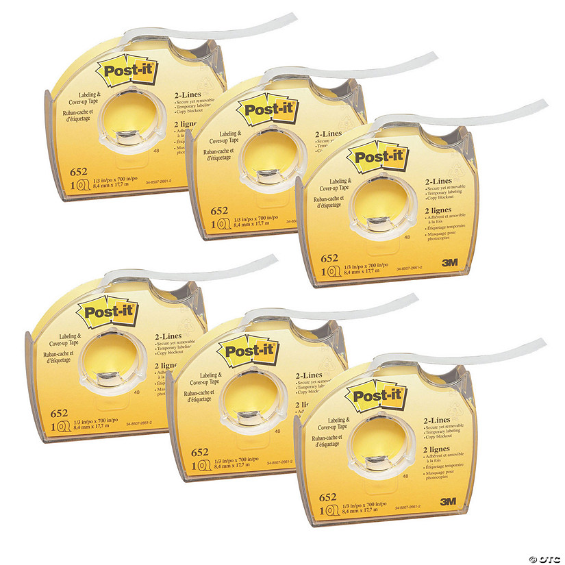 Postit Labeling & CoverUp Tape Roll, 2Lines, White, 1/3" x 700