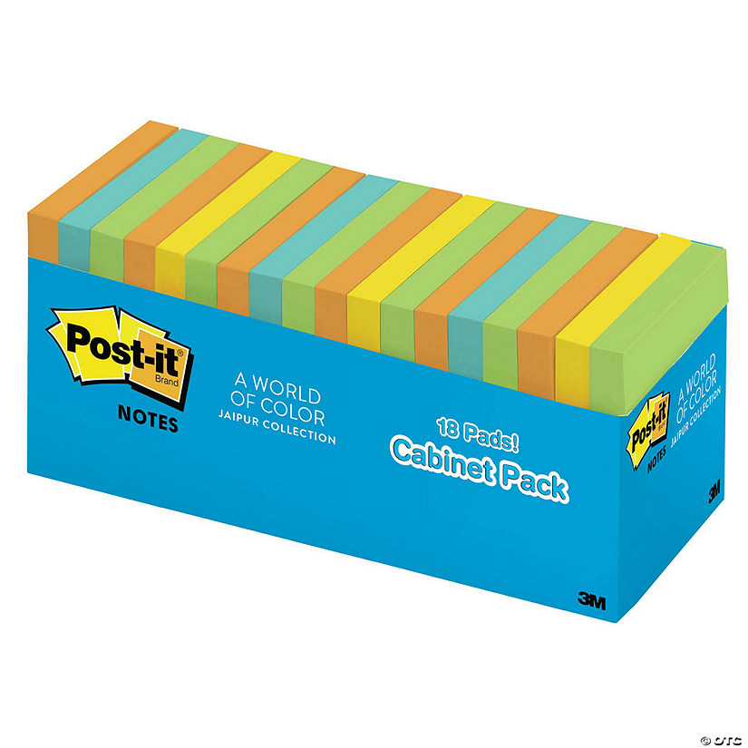 Post-it Notes, 3" x 3", Jaipur Collection, 18 Pads/Cabinet Pack Image