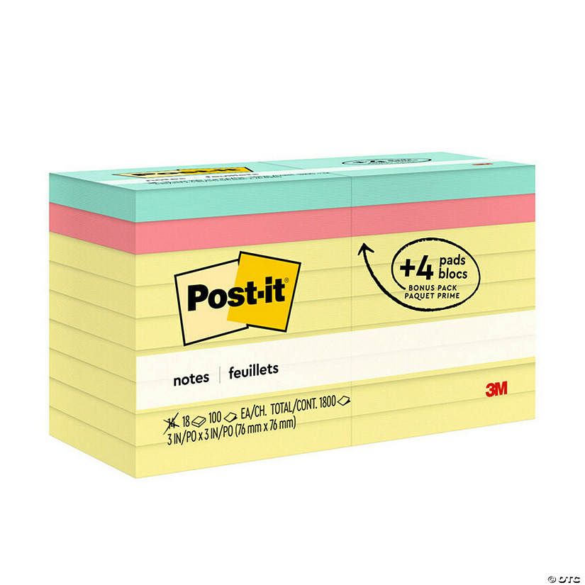 Post-it Notes Value Pack, 3 in x 3 in, Canary Yellow, 14 Pads plus 4 Pads in Poptimistic Collection Image