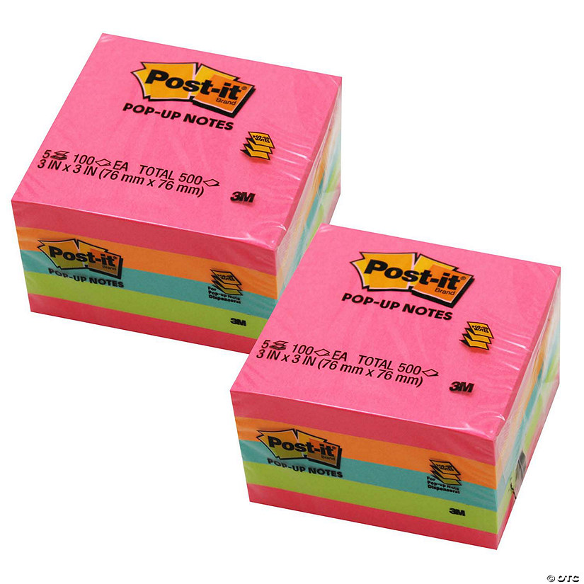 Post-it Pop-up Notes, 3" x 3", Neon, 100 Sheets/Pad, 5 Pads/Pack, 2 Packs Image